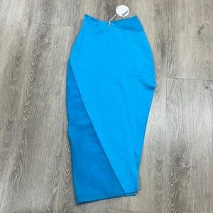 NWT STAUD Russo Midi Skirt XS with slit in Bright Blue
